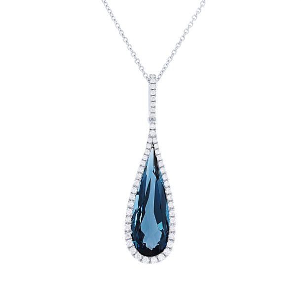 London Blue Topaz Halo Drop Pendant