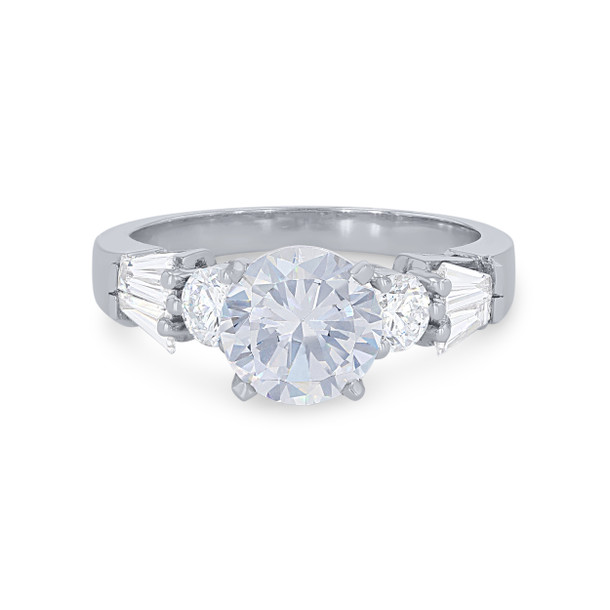 Three Stone Round and Baguette Diamond Bar Set Engagement Setting