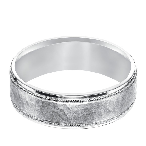 Hammered Milgrain 7mm Wedding Band