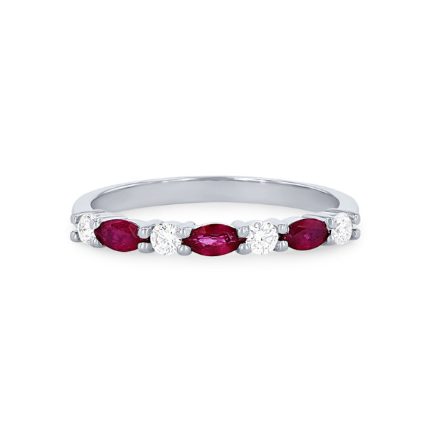 Alternating Marquise Ruby and Round Diamond Wedding Band