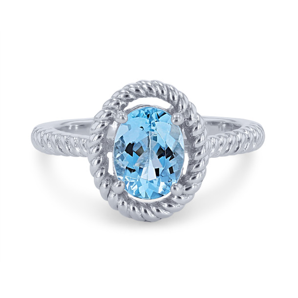 Aquamarine Ring with Rope Halo