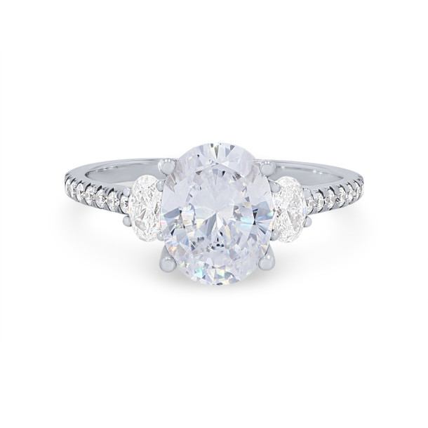 Three Stone Oval Diamond Pave Engagement Setting