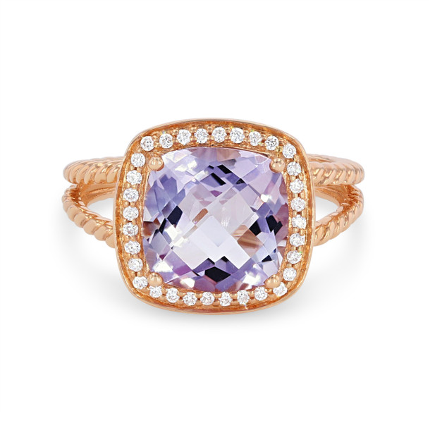 Pink Amethyst and Diamond Halo Rope Ring