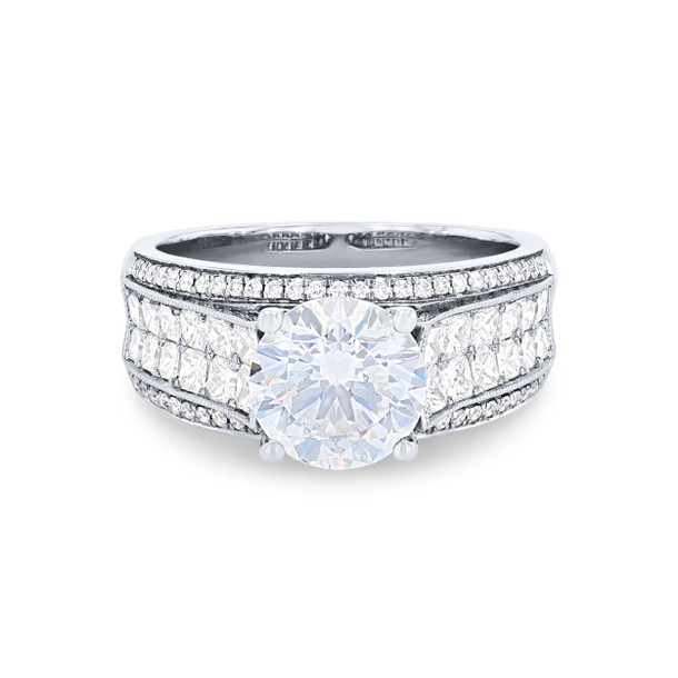 Simon G. Princess and Round Diamond Four Row Engagement Setting