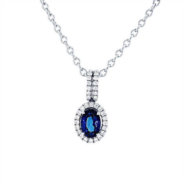 Oval Blue Sapphire and Diamond Halo Pendant