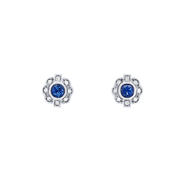 Vintage Sapphire and Diamond Stud Earrings