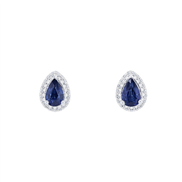 Pear Shape Sapphire and Diamond Halo Stud Earrings