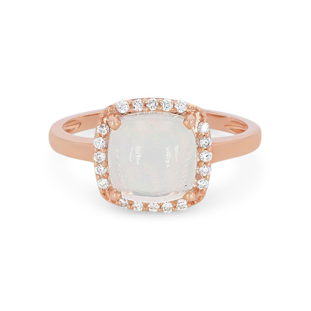 Opal and Diamond Cushion Halo Ring