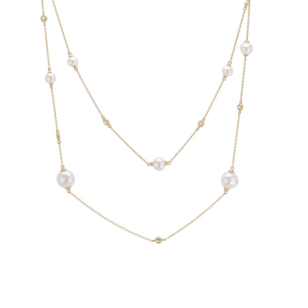 Pearl and Diamond Bezel Tin Cup Necklace