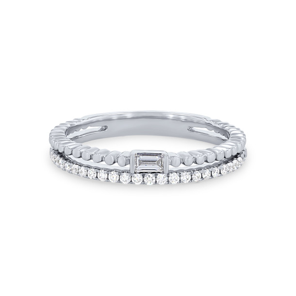 Uneek Two Row Beaded Baguette and Round Diamond Wedding Band