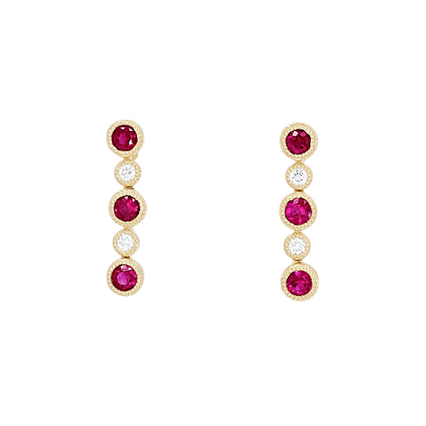 Ruby and Diamond Bezel Drop Earrings