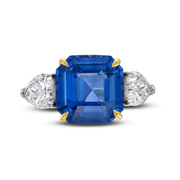 Asscher Sapphire and Diamond Three Stone Ring