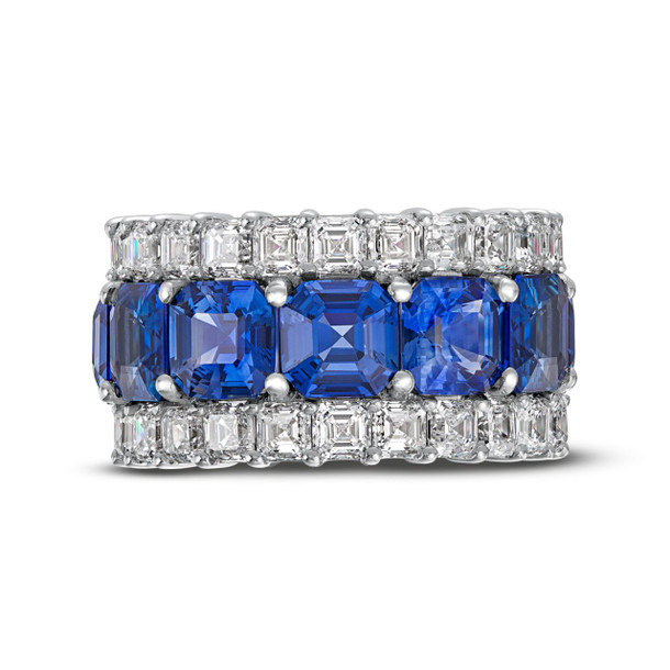 Blue Sapphire and Asscher Cut Eternity Band