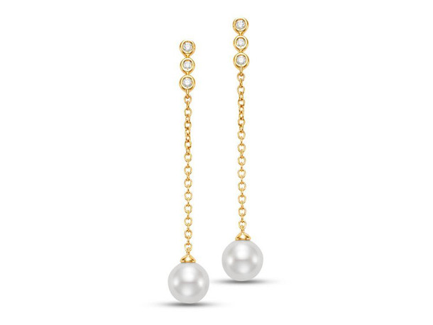 Freshwater Pearl and Diamond Bezel Drop Earrings