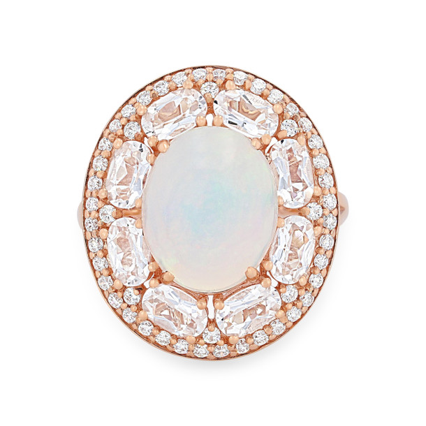 Opal and Morganite Halo Ring