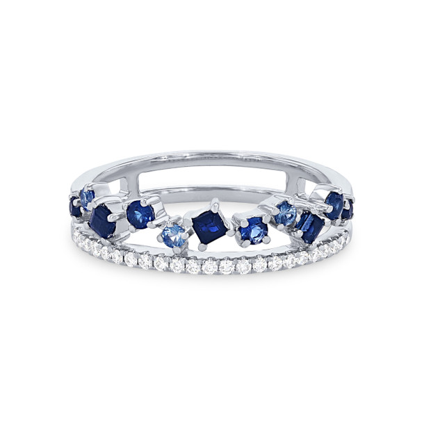 Uneek Two Row Scatter Sapphire and Diamond Wedding Band