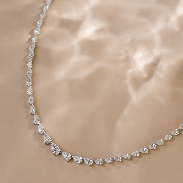 Pear Shape Diamond East West Riviera Necklace