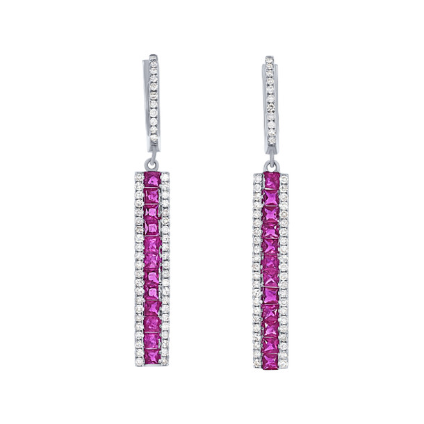 Ruby and Diamond Border Drop Earrings