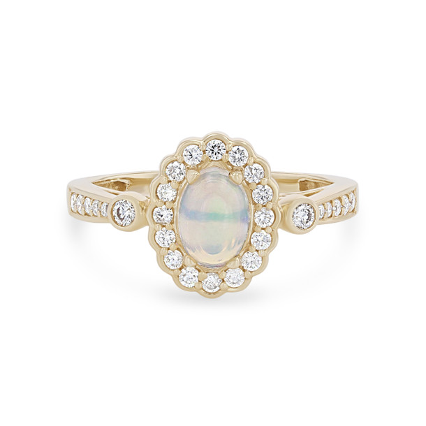 Opal and Diamond Scallop Halo Ring