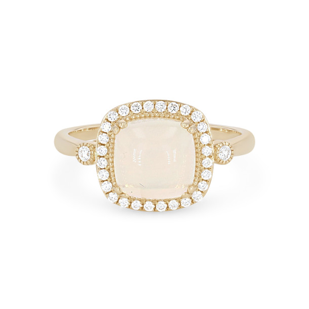 Opal and Diamond Milgrain Halo Ring