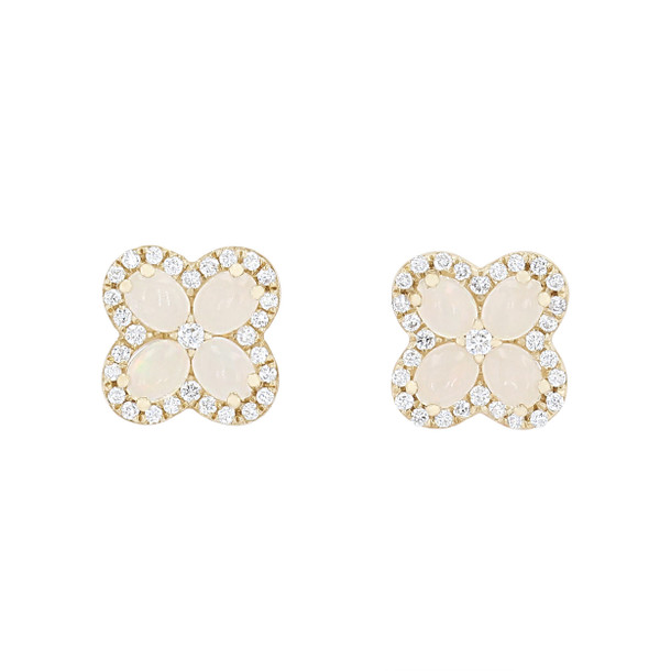 Opal and Diamond Clover Stud Earrings