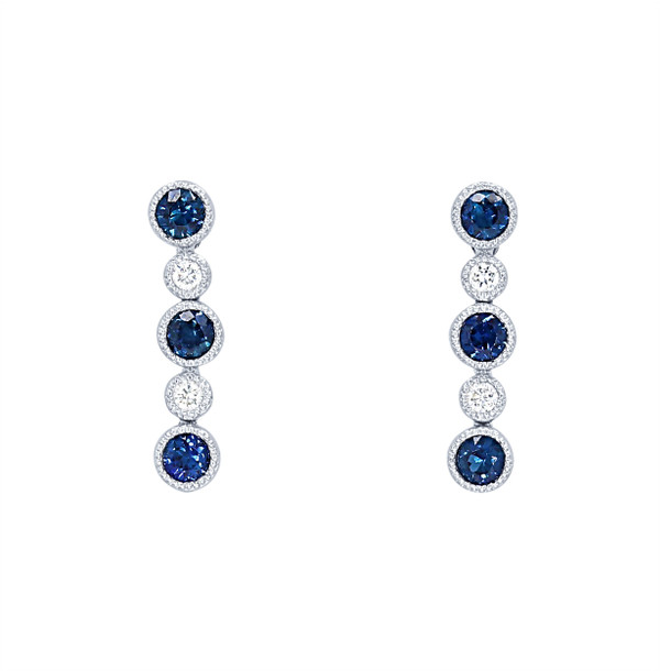 Sapphire and Diamond Bezel Drop Earrings