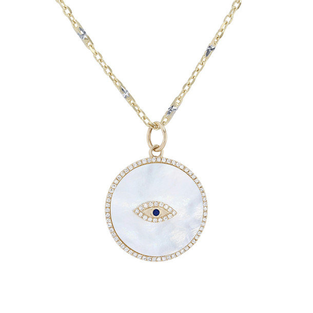 Mother of Pearl and Diamond Circle Evil Eye Pendant