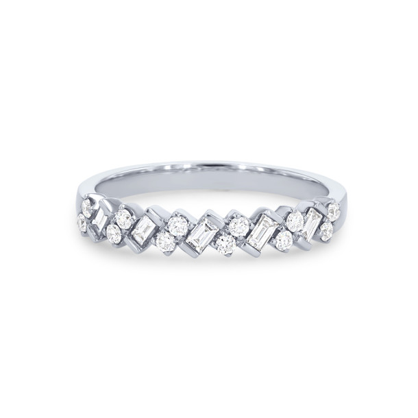 Uneek Diagonal Alternating Baguette and Round Diamond Wedding Band