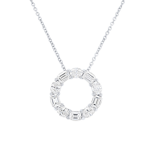 Oval and Emerald Diamond Circle Pendant