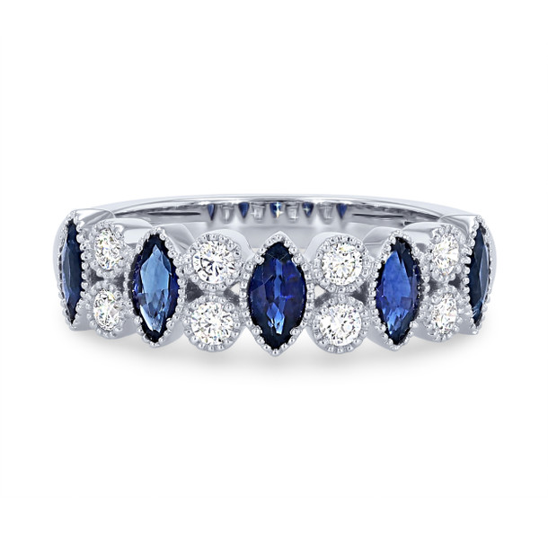 Sapphire and Diamond Milgrain Bezel Band