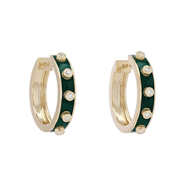 Michael M. Chroma Green Enamel Bezel Huggie Earrings