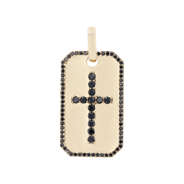 Black Diamond Cross Dog Tag Pendant