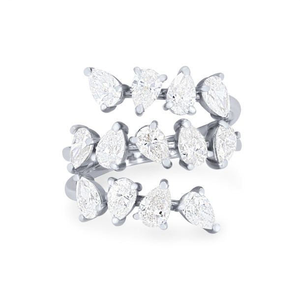 Three Row Bypass Pear Shape Diamond Ring