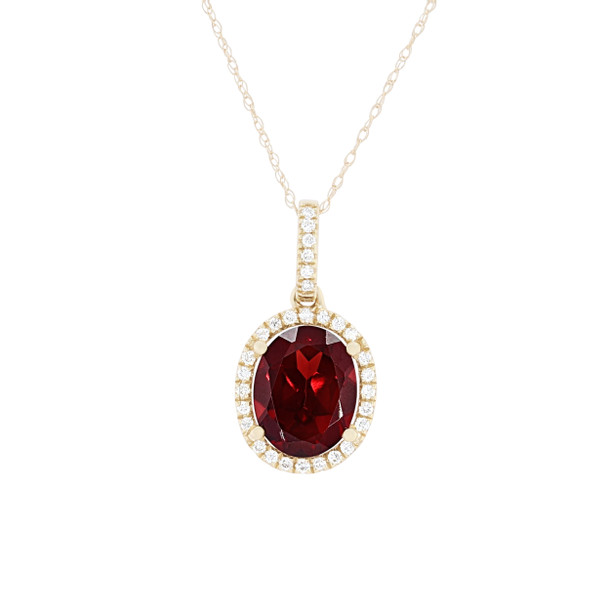 Oval Garnet and Diamond Halo Pendant