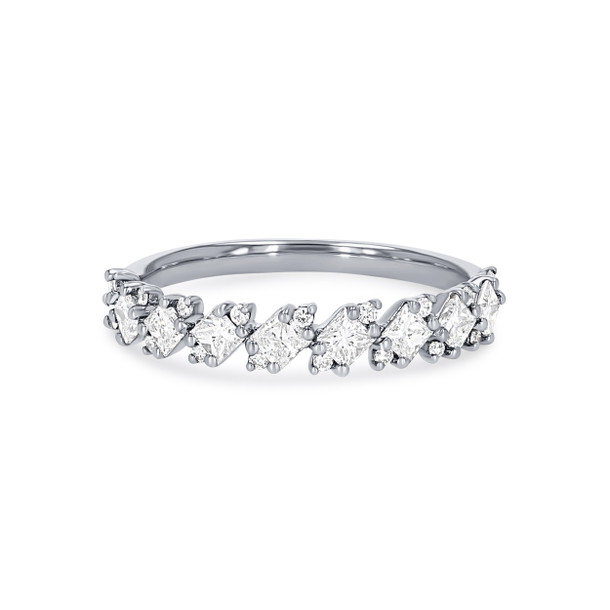 Diagonal Princess and Round Diamond Wedding Band