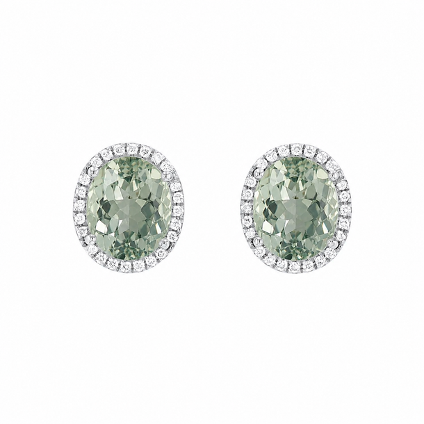 Green Amethyst and Diamond Halo Studs