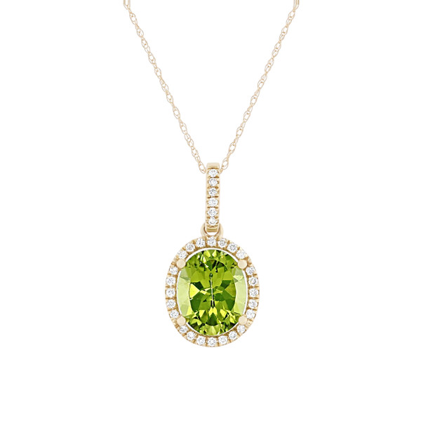 Oval Peridot and Diamond Halo Pendant