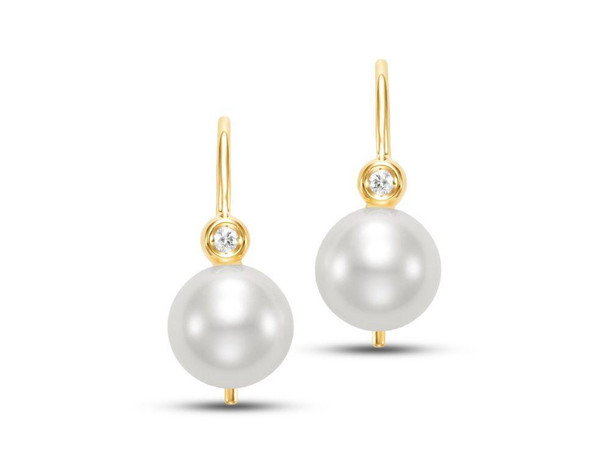 Freshwater Pearl & Diamond Petite Wire Earrings