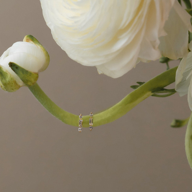 Baguette And Round Diamond Bar Stud Earrings