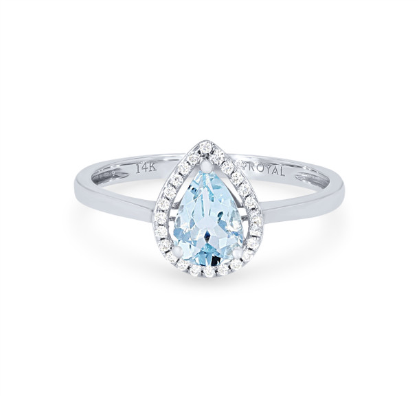 Aquamarine and Diamond Pear Halo Ring
