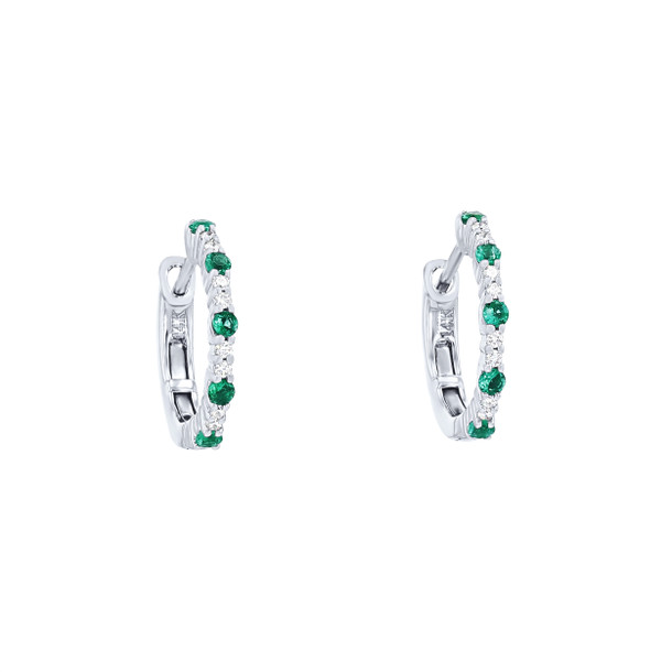 Emerald and Diamond Alternating Hoop Earrings
