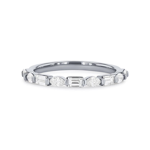 Alternating Marquise and Baguette Diamond Wedding Band