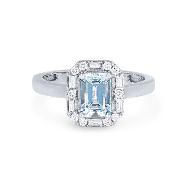 Aquamarine and Mixed Diamond Halo Ring