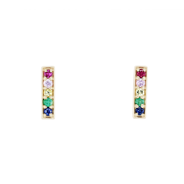 Rainbow Sapphire Bar Stud Earrings