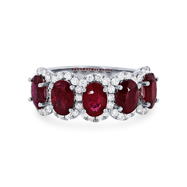 Oval Ruby and Diamond Halo Band