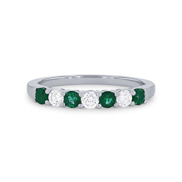 Alternating Emerald and Diamond Wedding Band