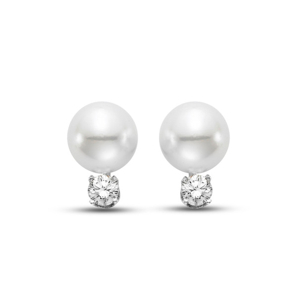 Freshwater Pearl and Diamond Stud Earrings