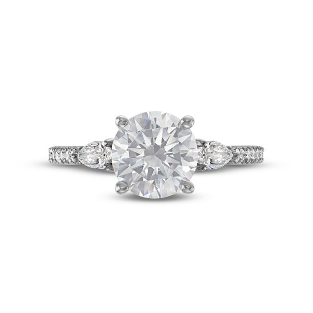 Three Stone Pear Diamond Pave Engagement Setting