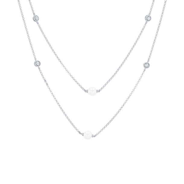 Pearl and Diamond 36 Inch Station Necklace