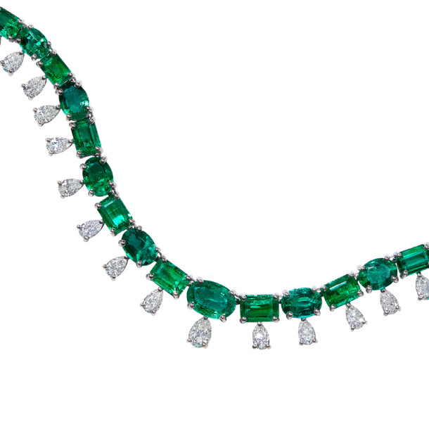 Green Emerald and Diamond Riviera Necklace